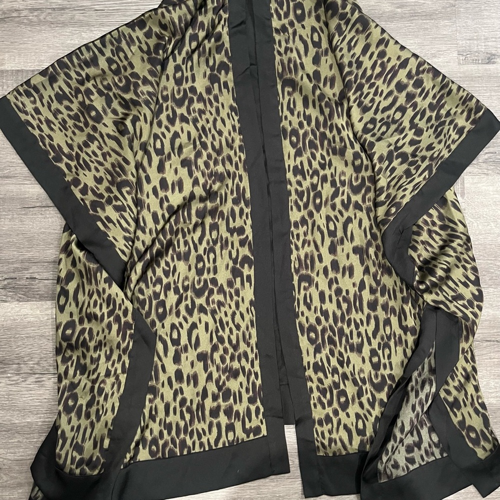 Leopard Print Kimono with Black Trim